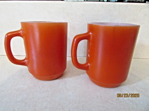 2 Vintage Orange Coffee Cup Mug Anchor Hocking Stacking