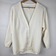 Cream Knit Button Front Cardigan Sweater M Textured Cozy-Chic Minimalist VTG