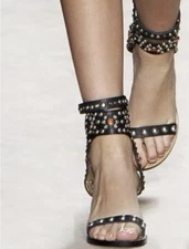 Isabel Marant Strap Sandals Elvis 38 Carol Black Leather Studded gladiator
