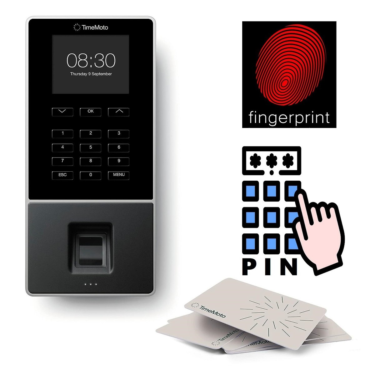 TimeMoto TM–626 Employee Time Clock (Fingerprint/RFID Badge /PIN