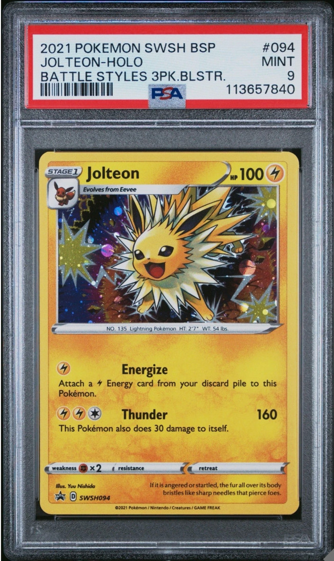 2021 POKEMON SWSH BLACK STAR PROMO TRIPLE BLISTERS PACK #094 JOLTEON-HOLO PSA 9