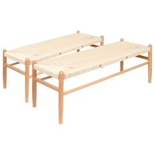 2x Scandi Danish Style Dining Benches Natural Long Solid Wooden Kitchen Seat