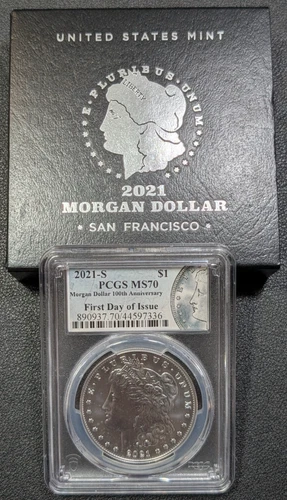 2021-S Silver Morgan $1 FDOI! PCGS MS70 W/ OGP! Old Glory C&C Weekly 1c Auction!