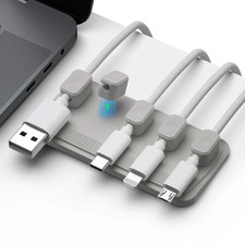 Magnetic Cable Organizer 5 Clip Cord Holder for USB C Micro Audio Cables Grey