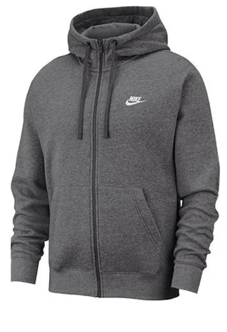 NIKE CLUB FLEECE FULL-ZIP HOODIE CHARCOAL HEATHER Gray Men's New (BV2645 071)