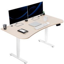 VIVO Light Wood / White Electric Height Adjustable Stand Up Desk Frame with Top