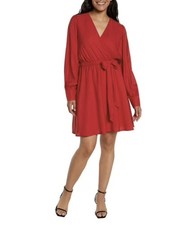 NWT Express Red Wrap Mini Dress Long Sleeve V-Neck Sz L Holiday Evening