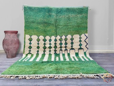 Moroccan Berber Rug 8x10 Beni Ourain Green Hand knotted Wool Carpet Living Room
