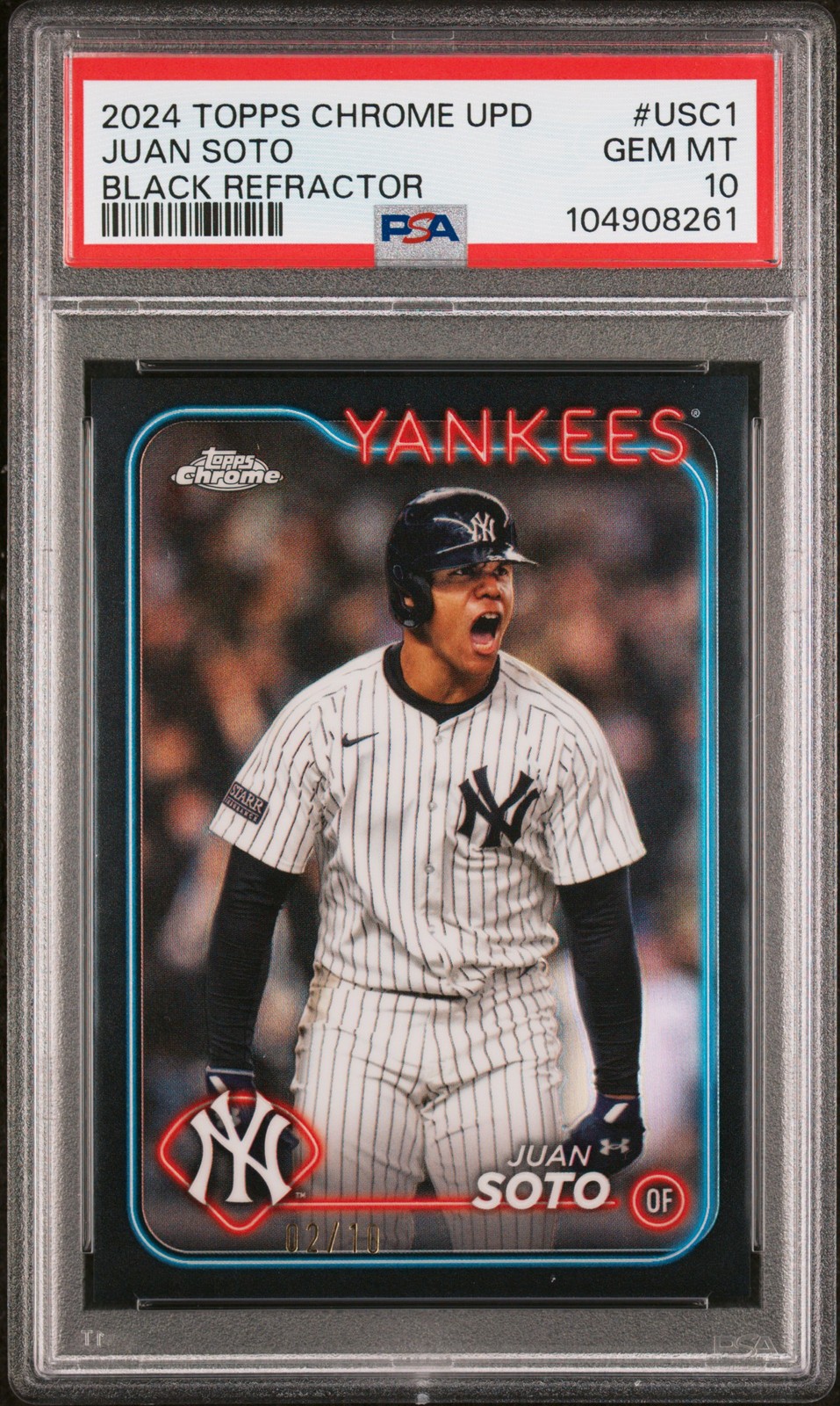 2024 TOPPS CHROME UPDATE BLACK REFRACTOR #USC1 JUAN SOTO 2/10 PSA 10