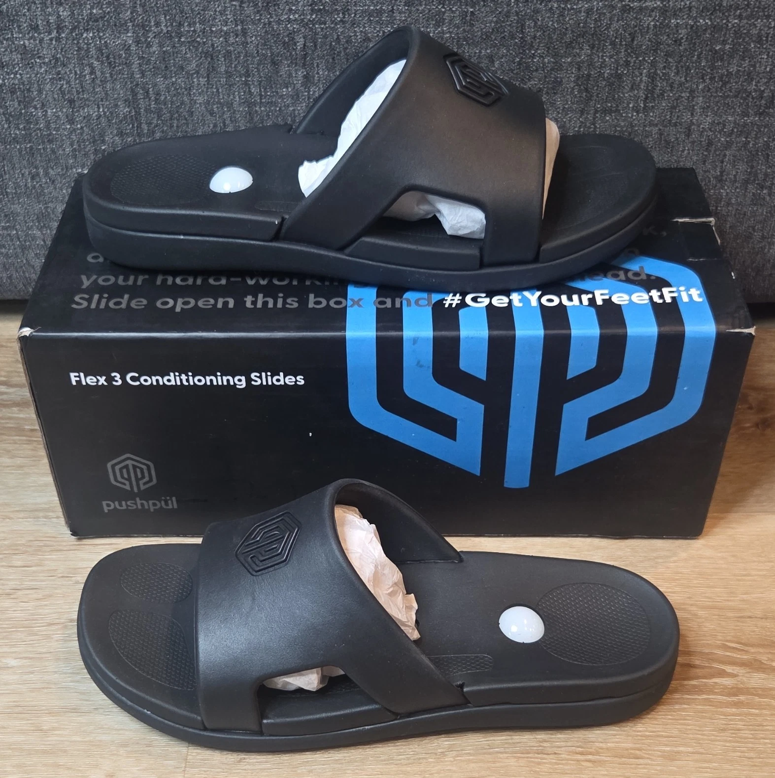 pushpül Flex 3 Conditioning Slides Men's US 11 Black Synthetic Slip-On Slides