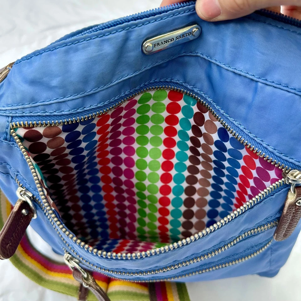 Bolso Bandolera Franco Sarto Vintage Azul Nylon Cartera Colorido Correa Ajustable Foto 4 de 4