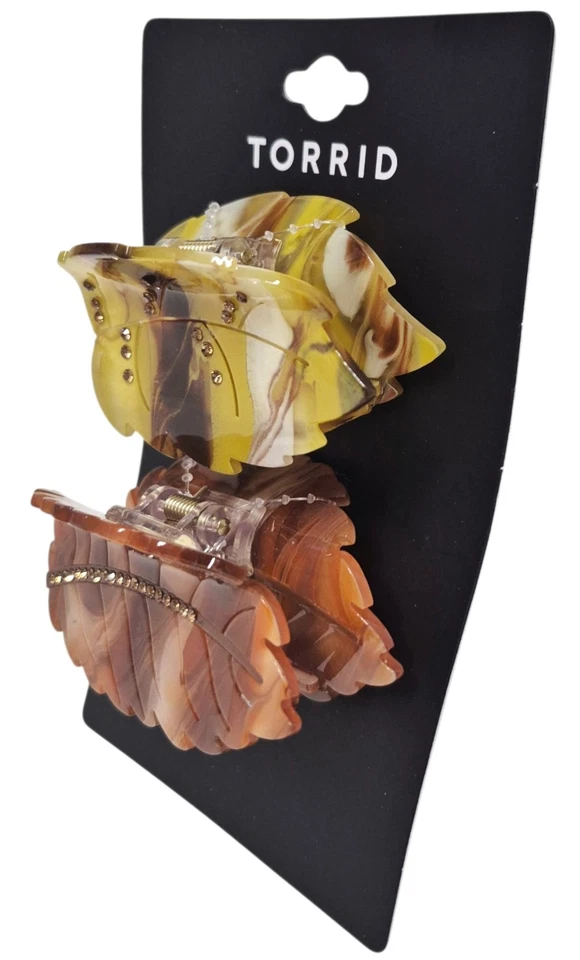 Juego de 2 garras de pelo hojas de otoño adornadas tórridas naranja amarillo multicolor nuevo Foto 3 de 4