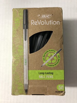 BIC ReVolution 97% Recycled Round Stic Medium Point (1.0mm) Black 50-Count | B1B