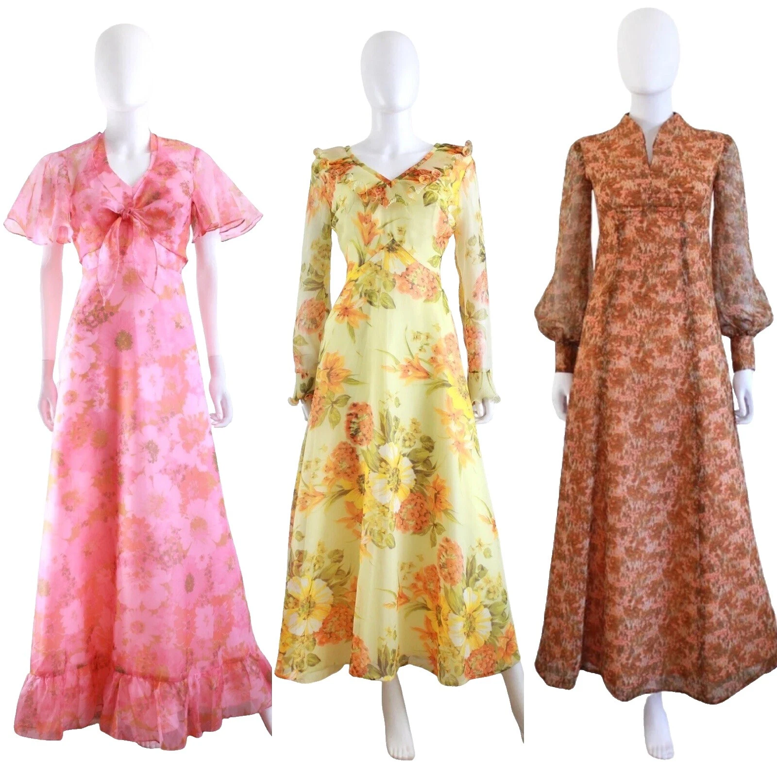 Multi-color de chifón Vestidos VINTAGE 1970s para Mujer