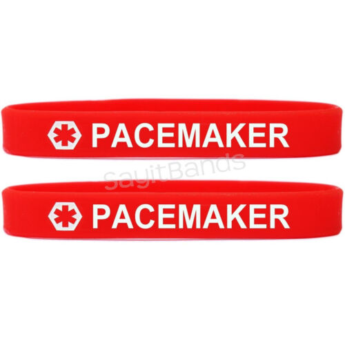 2 (two) PACEMAKER Wristbands - Red Medical Alert Silicone Bracelets - Picture 1 of 2