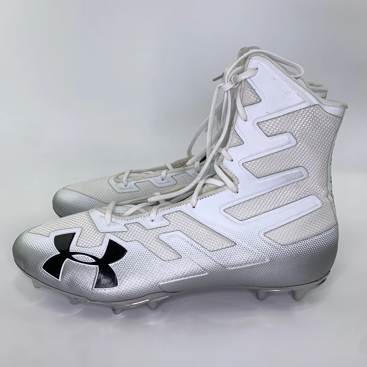Under Armour UA Highlight MC Football Cleats White Silver 3021416 Mens Sz 16