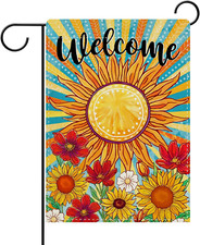 Welcome Spring Summer Sunflower Decorative Garden Flag, Colorful Poppy Daisy Flo
