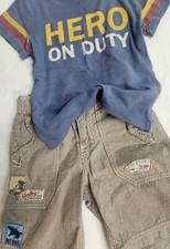 Gap Kids Boys Cargo Shorts Size 5 Junk Food Hero T Shirt Small 2 Piece Outfit