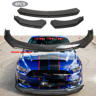 For Ford Mustang GT GT350R Carbon Style Front Bumper Lip Splitter Spoiler Kit