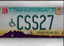 ARIZONA 2008 license plate "CSS27" ***EMBOSSED***HANDICAPPED/DISABLED***