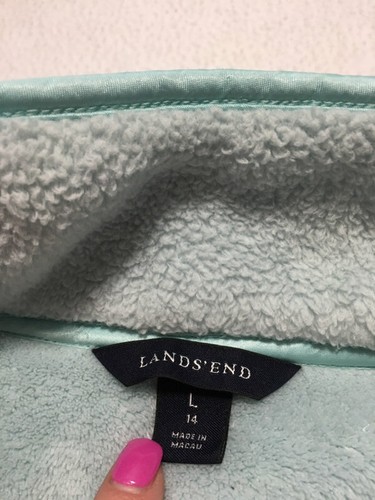 Lands End Girls L 14 Soft Plush Aqua Quarter Zip Pullover Sweatshirt Fleece - Picture 4 of 5