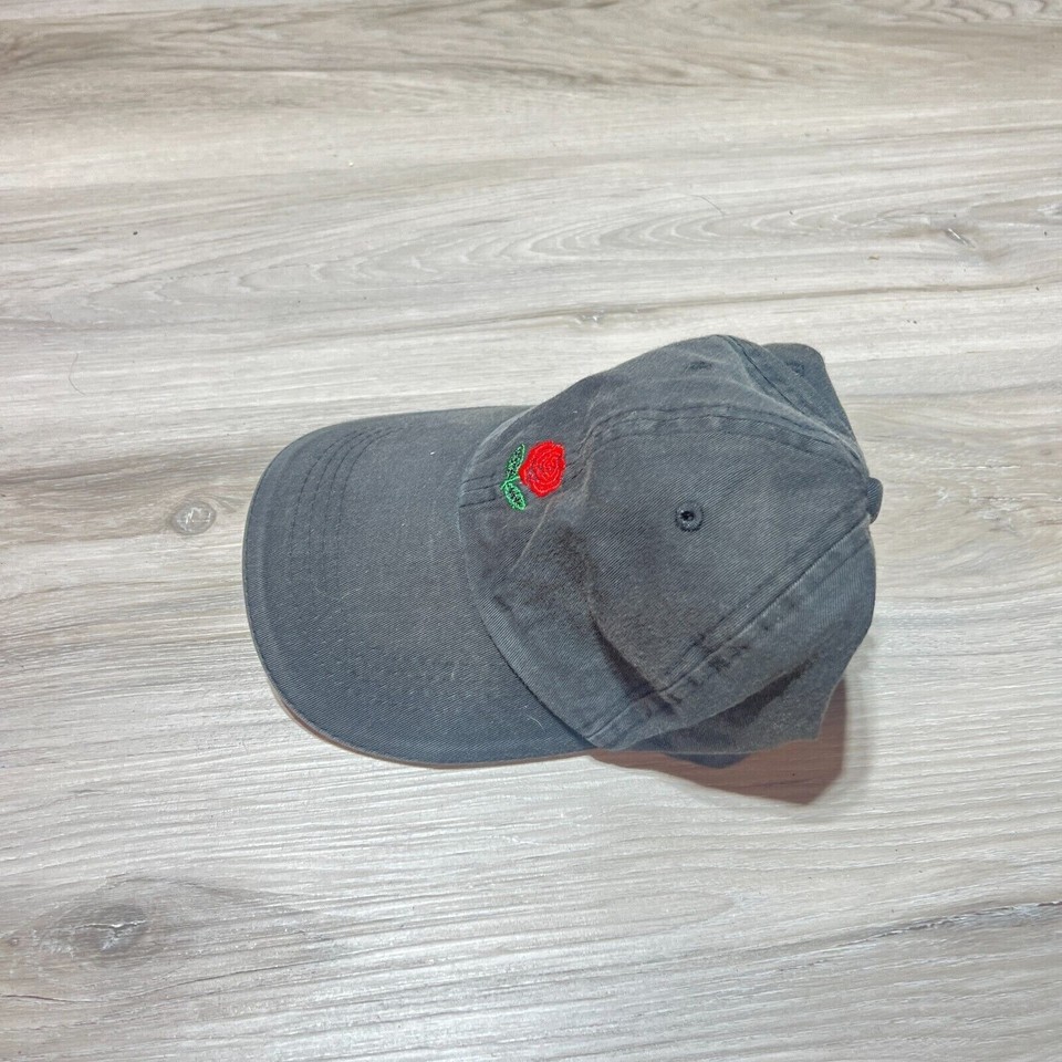 Red Rose Strapback Hat Cap Black One Size Canvas Embroidered Street