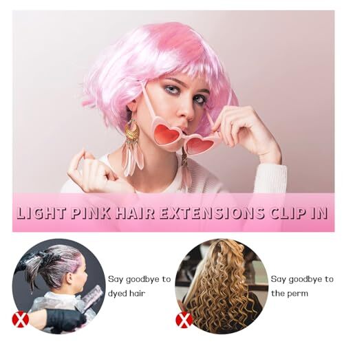 12 PCS Hair Extensions Clip in, 22" Colored Hair Extensions, Highlights Pink - Picture 4 of 7