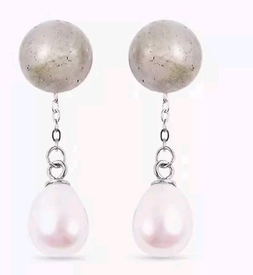 8.5 Ct. Labradorite and White Freshwater Pearl Earrings in Sterling Silver