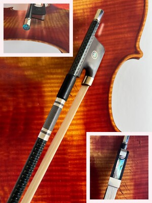 4/4 Carbon Fiber FINE Viola Bow Blue Silver Silk Braided Stick Ebony Frog Bow