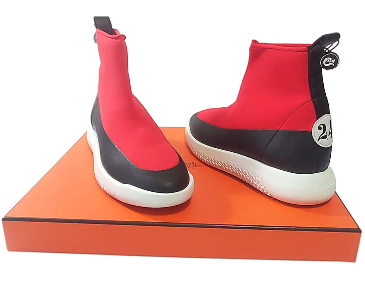Hermes Via Black Red Knit Calfskin Women 37 EUR 7 US Sock Hermes Via Black Red Knit Calfskin Women 37 EUR 7 US Sock
