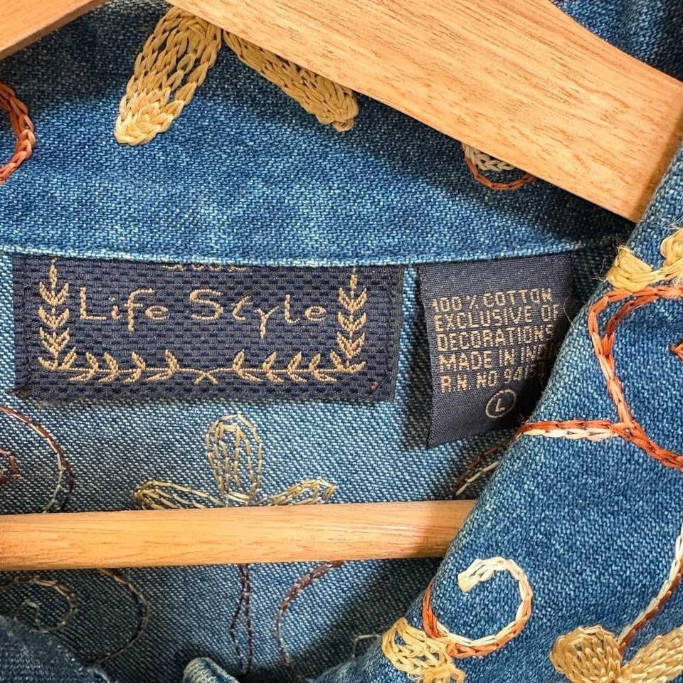 DRIES VAN NOTEN Archive Denim Jacket All-Over Embroidery Size L USED japan - Image 4 of 4