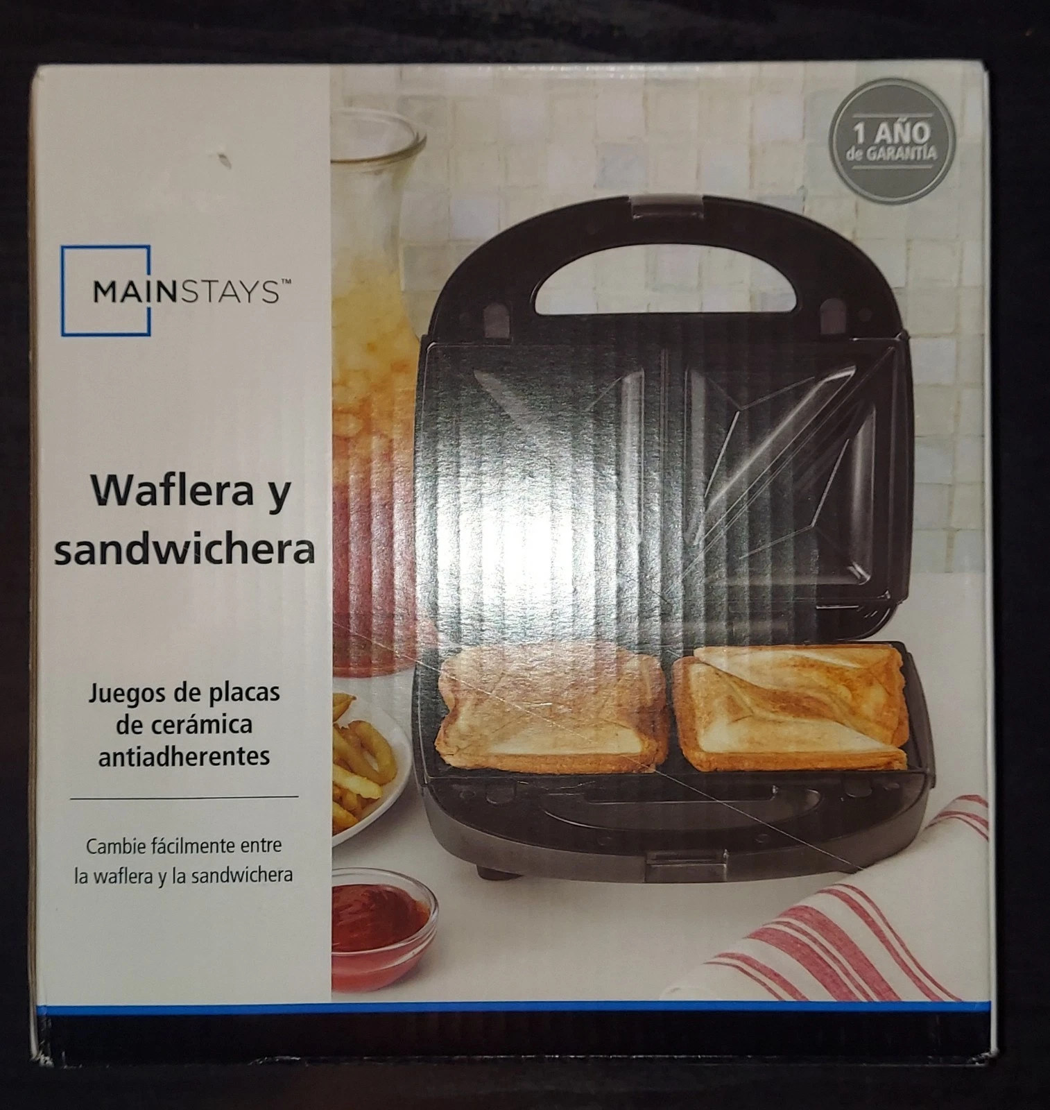 MainStays Non-Stick Waffle And Sandwich Maker NEW
