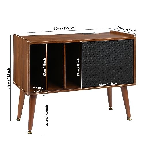 Large Record Player Stand with Charging Station, Vinyl Record Storage Cabinet - Picture 4 of 8