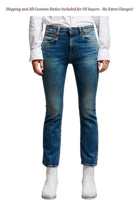 R13 Kick Women Jeans 26 Kelly Stretch Faded Ankle Length RRP650 -