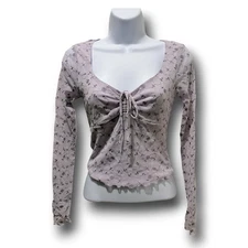NEW Tilly's Fitted Mesh Y2K Top Small Lavender Floral Lettuce Edge Fairycore