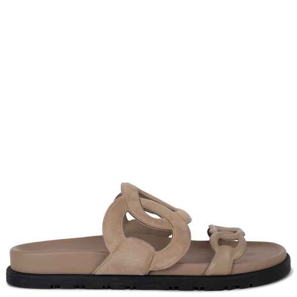 72697 authentische HERMES beige Zobel Wildleder EXTRA CHAINE DANCRE Pantoletten Sandalen Schuhe 37,5