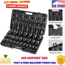 VEVOR Impact Sockets Set 3/4 Inch Drive 29 PCS 3/4 inch - 2-1/2 inch 6-Point Set