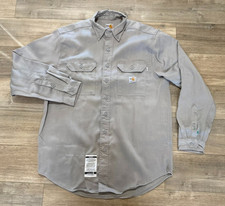 Carhartt FR Shirt Mens L Gray Twill Flame Resistant Long Sleeve Pocket Workwear