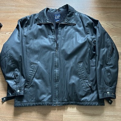 Vintage Y2K GAP Black Leather Quilted Coat Jacket Men s Size XL 90s