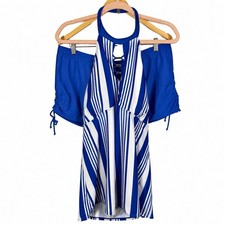 Womens Plus Size XXL Blue White Halter Top with Shorts Resort Swimwear Set