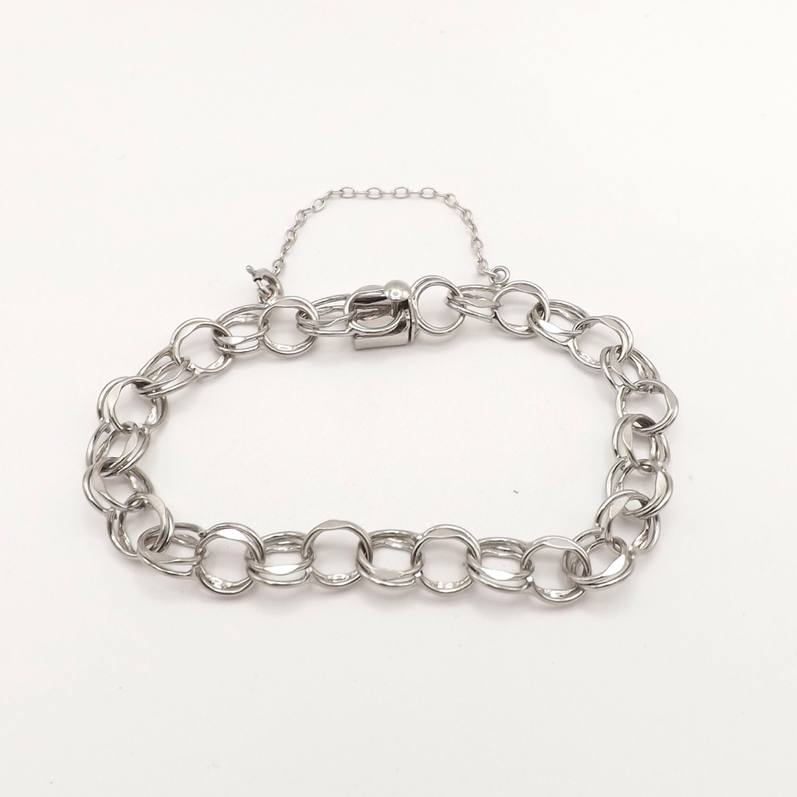 Sterling Silver Double Wire Round Link Charm Brac… - image 2