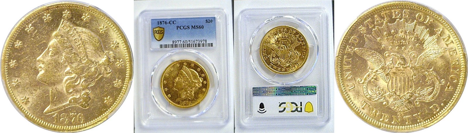 1876-CC $20 Liberty  -  PCGS MS-60