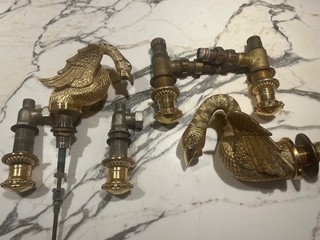 Vintage Sherle Wagner Brass Bathroom Taps and Spout set Sink/Bath Swan Design