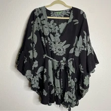 Bel Kazan Tie Ruffle Printed Kaftan O/S