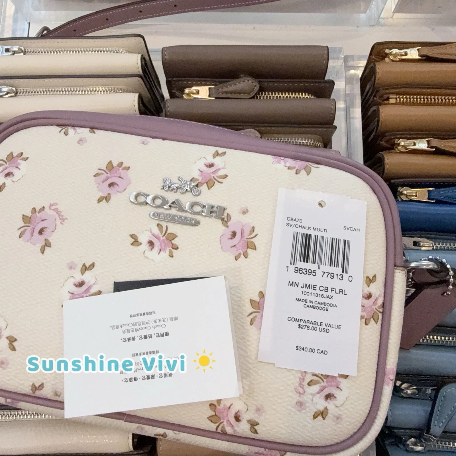 Borsa fotocamera Coach Cba70 Mini Jamie stampa floreale gesso multi nuova con etichette