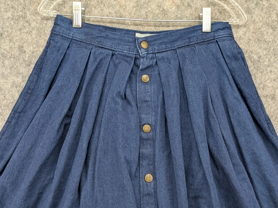 Vintage Calvin Klein Skirt Womens 12 Blue Denim Full Button Maxi Pockets USA 90s - Image 2 of 4