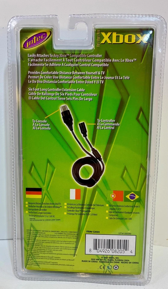 Original Xbox 6' Foot Black Controller Extension Breakaway Cable Cord New SEALED - Image 2 of 2