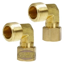 1/2" x 1/2" Compression x Male NPT 90 Degree Forged Elbow Brass Fitting 2-Pack