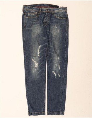 Iceberg Herren Milan Distressed Slim Jeans W34 L32 Blau Baumwolle CM13