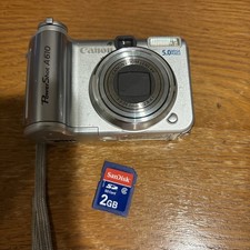 Canon PowerShot A610 Digital Camera 5MP Silver Tested Working w/ 2GB SD Card